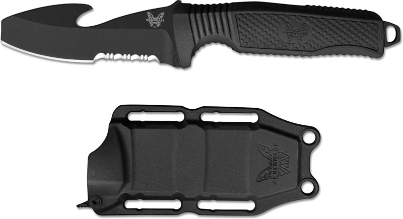 Benchmade 112SBKBLK H2O Fixed Dive Knife Part Serrated Black Blunt Tip Blade  with Cord Cutter