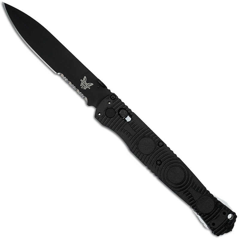 Benchmade SOCP Tactical Folder 391SBK - Black Part Serrated D2 Spear Point  - Black CF Elite - AXIS Lock Folder - USA Made