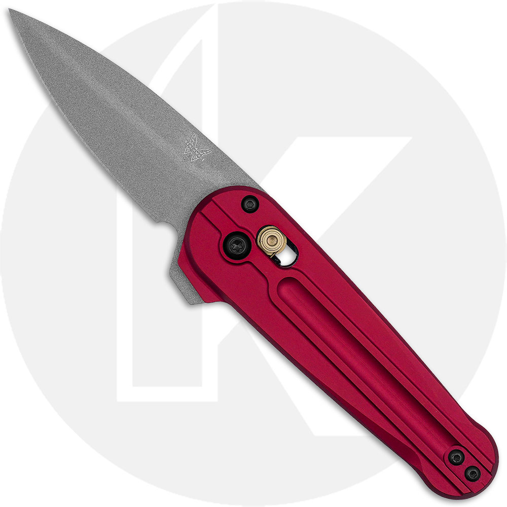 Benchmade Lowden 491GY-01 Knife - Gray Cerakote M390 Spear Point - Phoenix Red Anodized Aluminum - Flipper Folder - USA Made