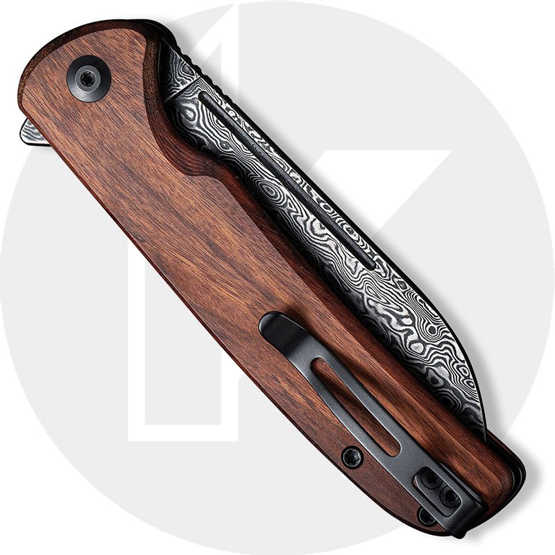 CIVIVI Chevalier Flipper & Button Lock Knife Wood Handle Damascus