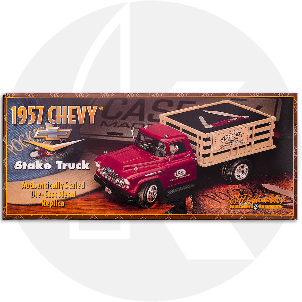 Case 01869 1996 ERTL Truck 2nd Edition 1957 Chevy Stake Bed Truck Pocket Worn Old Red Bone Pen Knife Discontinued BNIB