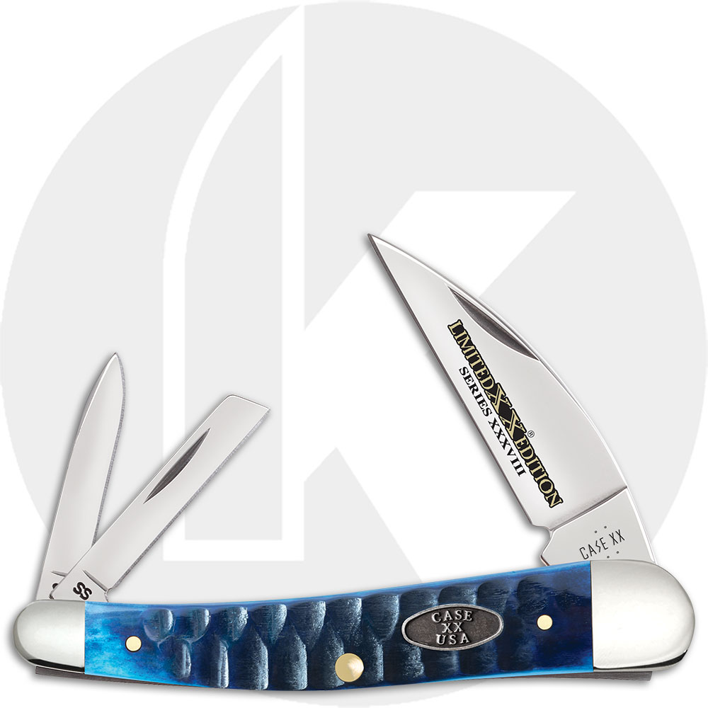 Case Limited Edition XXXVIII Seahorse Whittler 53983 Knife - Gator Jigged Ocean Blue Bone - 6355WHSS
