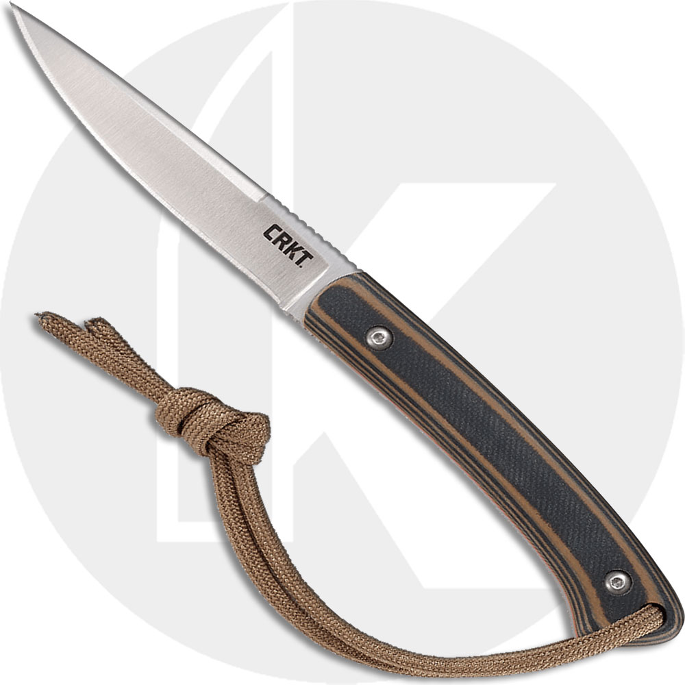 CRKT Biwa Knife - 2382 - Alan Folts - Neck Knife - Satin Drop Point Fixed  Blade - Brown and Black G10