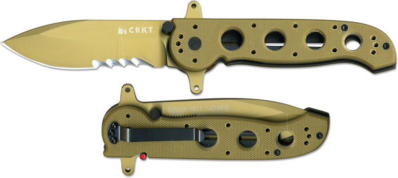 CRKT M16-14DSFG SPECIAL FORCES TAN G10 HANDLE  COMBO EDGE FOLDING KNIFE. 