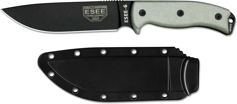ESEE Knives ESEE-6P-DE Dark Earth Plain Edge, Black Sheath, Clip