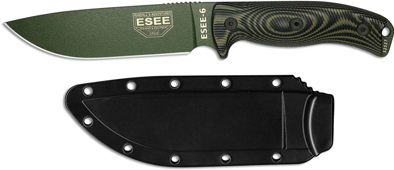 OD Green/Black G10 3D Handle ESEE-6 1095 Carbon OD Green Blade Black Sheath 
