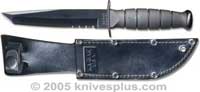 KA-BAR Knives KABAR Short Black Tanto Knife, Part Serrated Leather Sheath, KA-1255