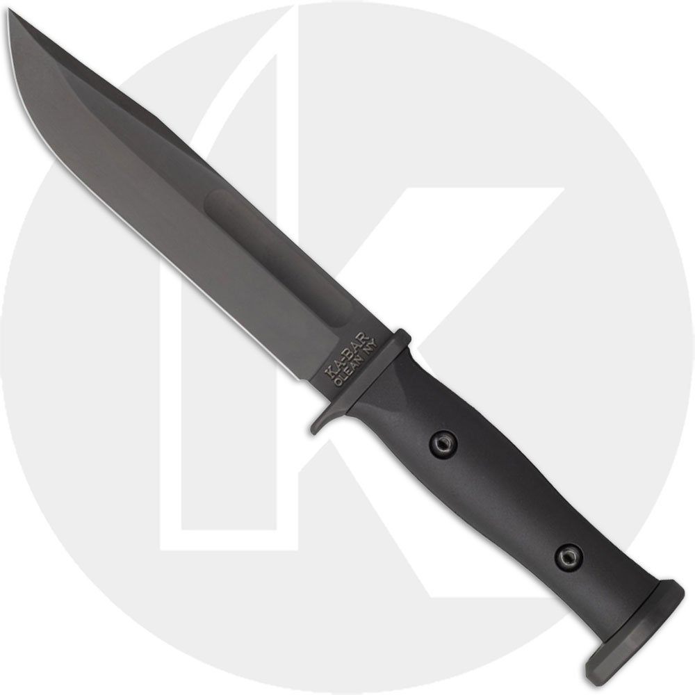 KABAR Slabby 1310 Fixed Blade Knife - Black 1095 Clip Point - Black GFN