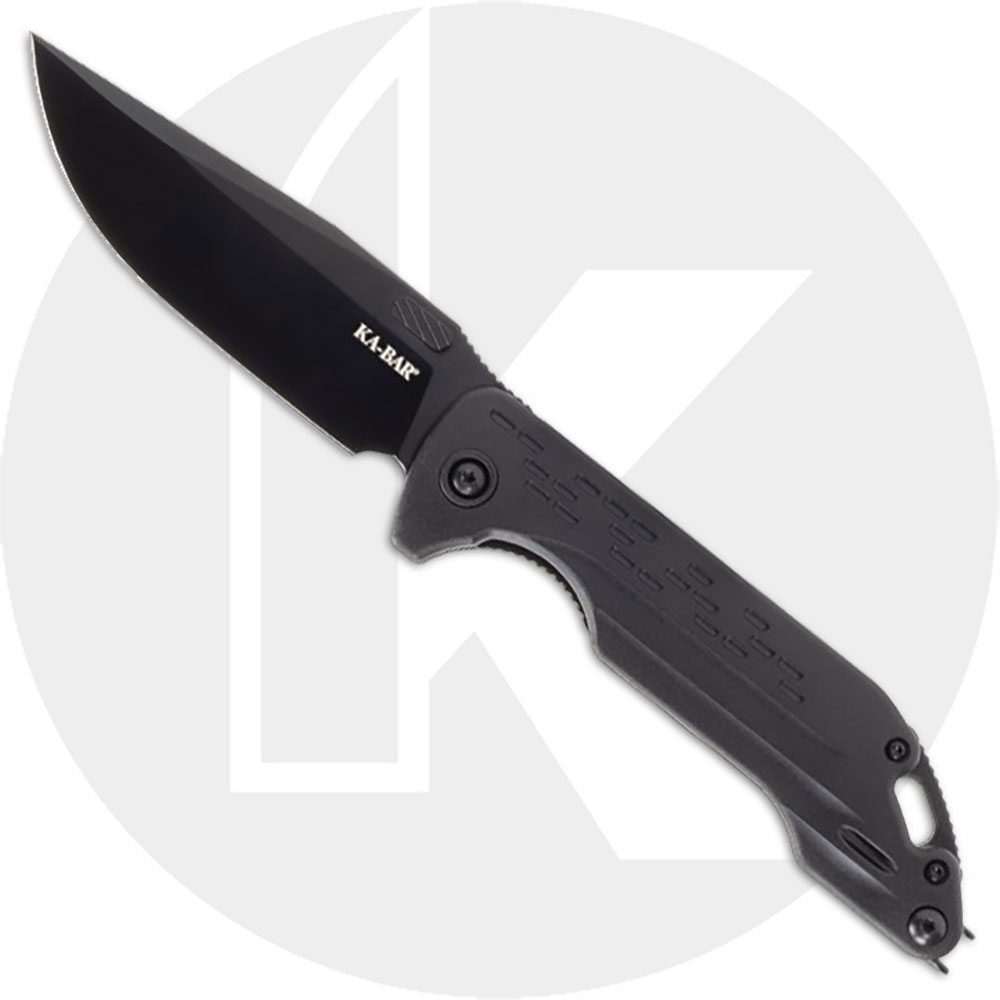 KABAR Warthog Folder 3072T Knife - Black D2 Clip Point - Black GFN