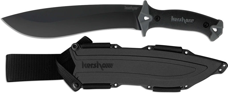 Kershaw 1077X Camp 10 Fixed 10" Recurve Black Powder Coated 65Mn Carbon Tool Ste 
