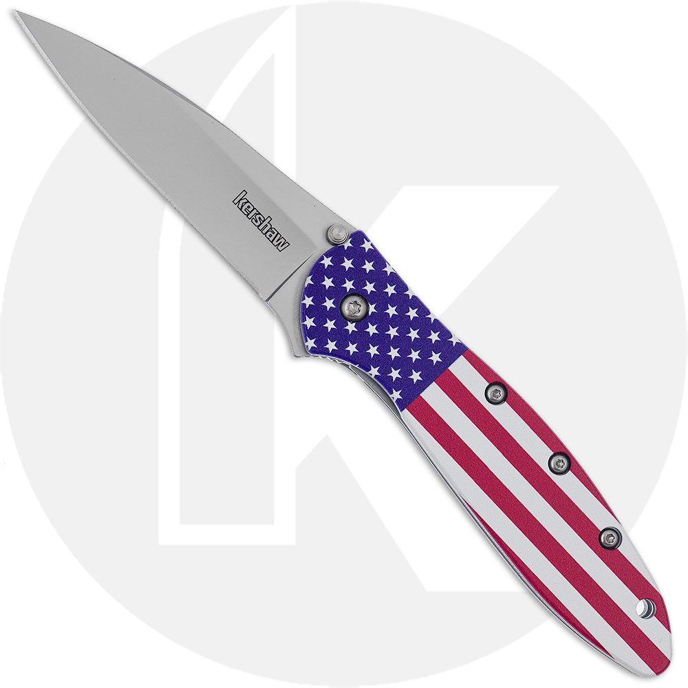 Kershaw Leek 1660USA Knife - Bead Blast Sandvik 14C28N Drop Point - American Flag Aluminum - USA Made