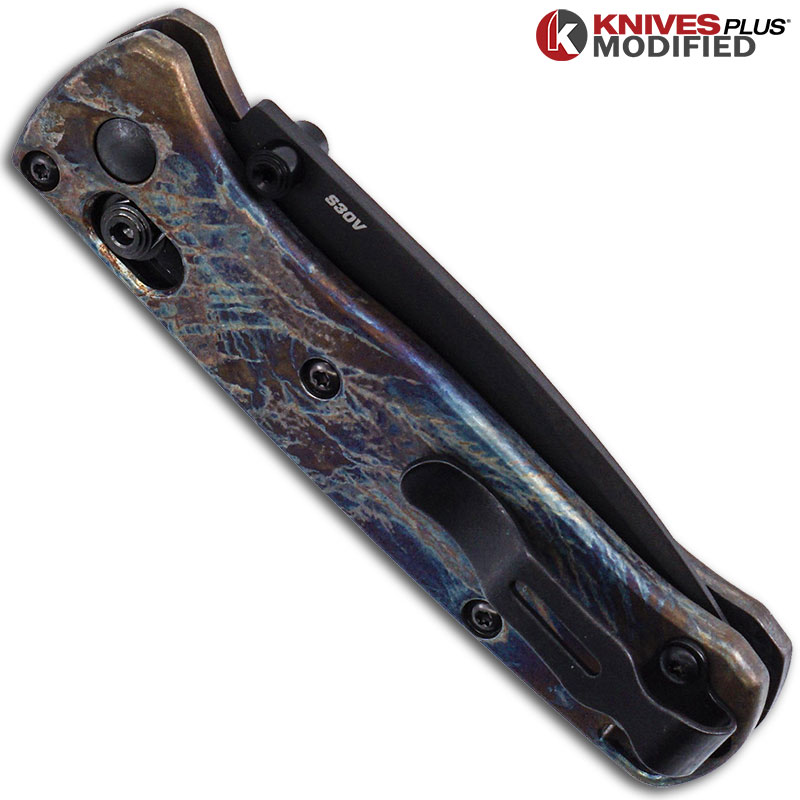 MODIFIED Benchmade Mini Bugout 533BK1 Knife + Titanium Flytanium Scales MAYHEM FINISH