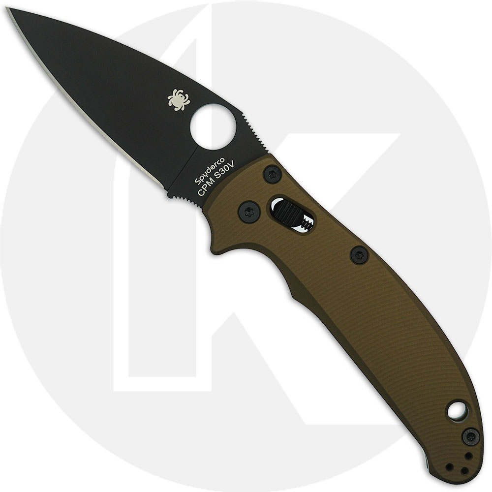 MODIFIED Spyderco Manix 2 Knife with Black DLC Blade + AWT Linerless Manix FDE Scales + Light Spring Kit