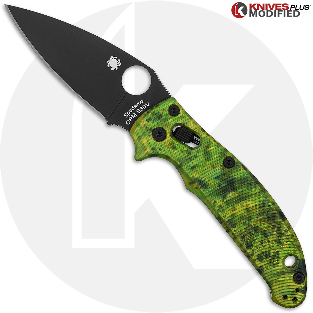MODIFIED Spyderco Manix 2 Knife with Black DLC Blade + AWT Custom Anodized Scales + Light Spring Kit