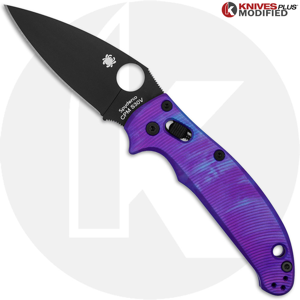 MODIFIED Spyderco Manix 2 Knife with Black DLC Blade + AWT Custom Anodized Scales + Light Spring Kit - 2
