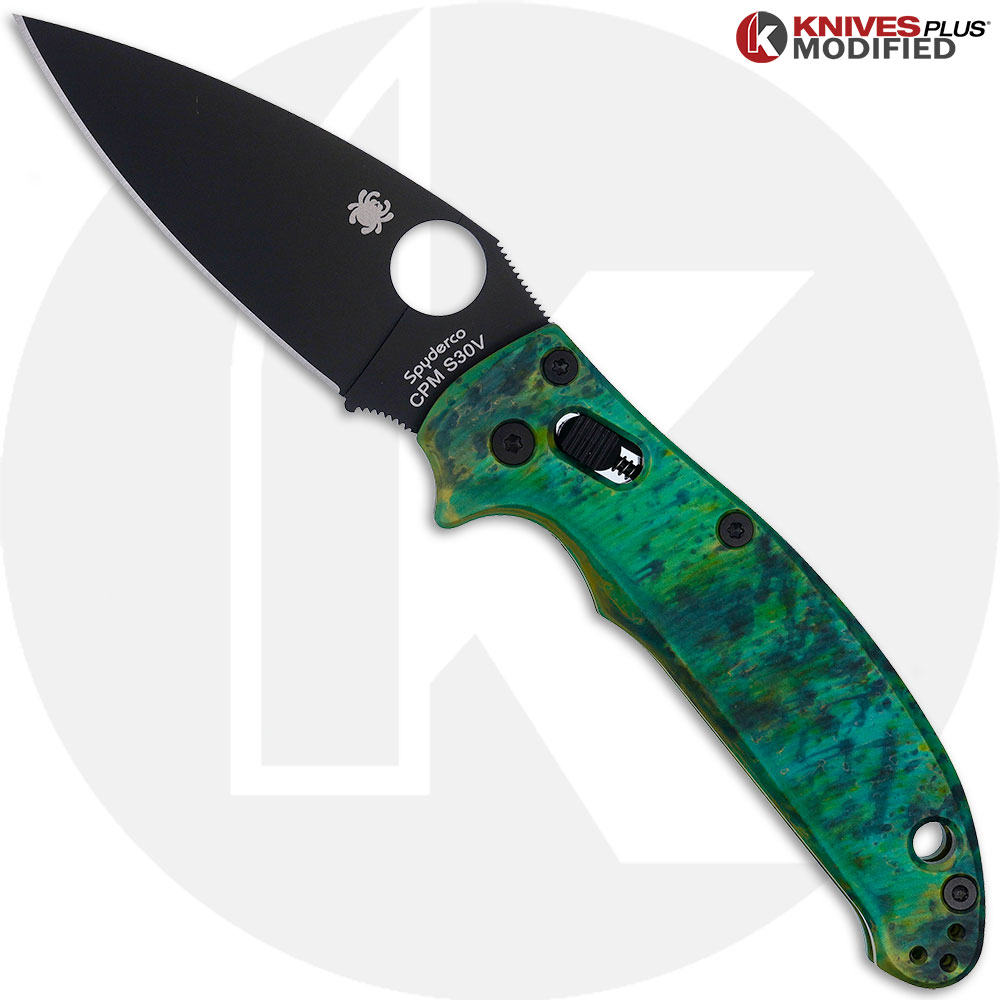 MODIFIED Spyderco Manix 2 Knife with Black DLC Blade + AWT Custom Anodized Scales + Light Spring Kit - 2