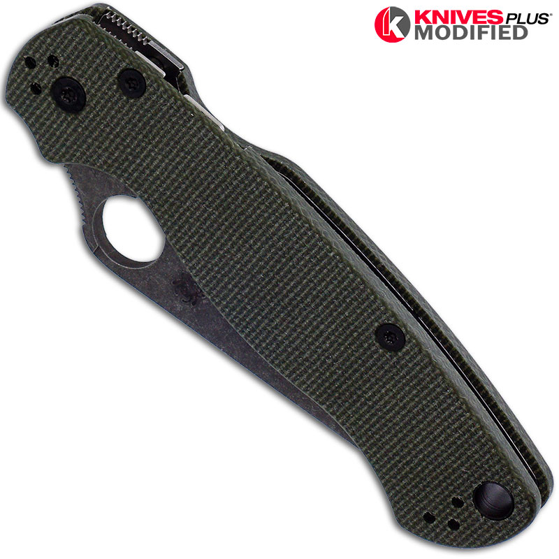 MODIFIED Spyderco Para Military 2 Knife with Acid Stonewash Blade + KP OD Green Micarta Scales