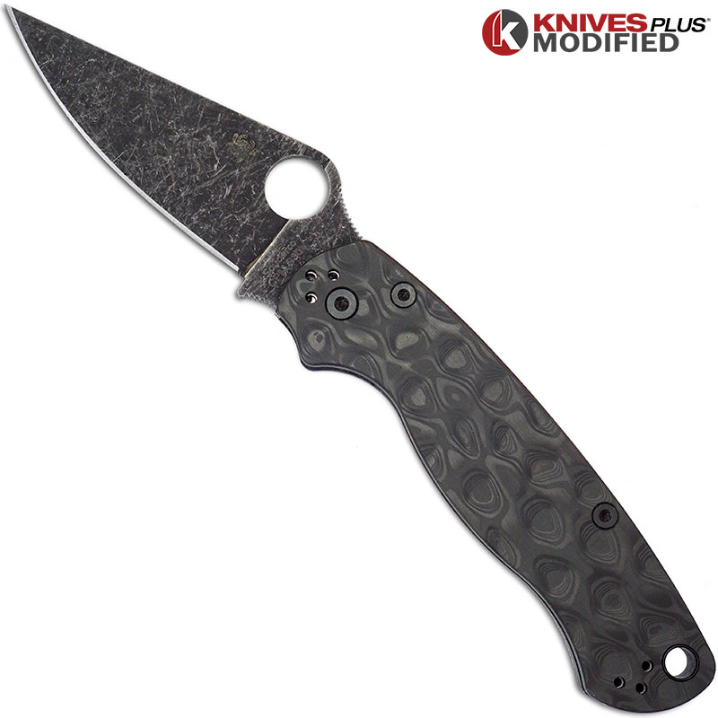 MODIFIED Spyderco Para Military 2 Knife with Acid Stonewash Blade + KP