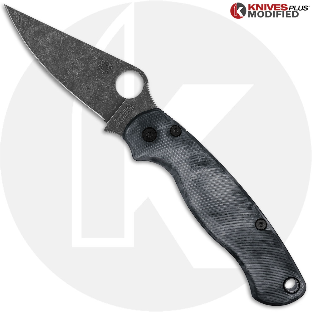 MODIFIED Spyderco Para Military 2 Knife - Acid Stonewash Blade + AWT Agent Custom Anodized Scales + KP All Black Hardware - 2