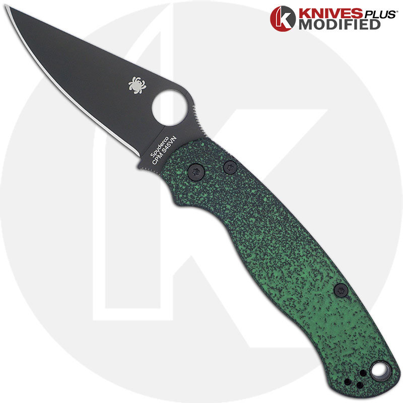 MODIFIED Spyderco Paramiliary 2 Knife - Black DLC - AWT Custom Anodized Scales