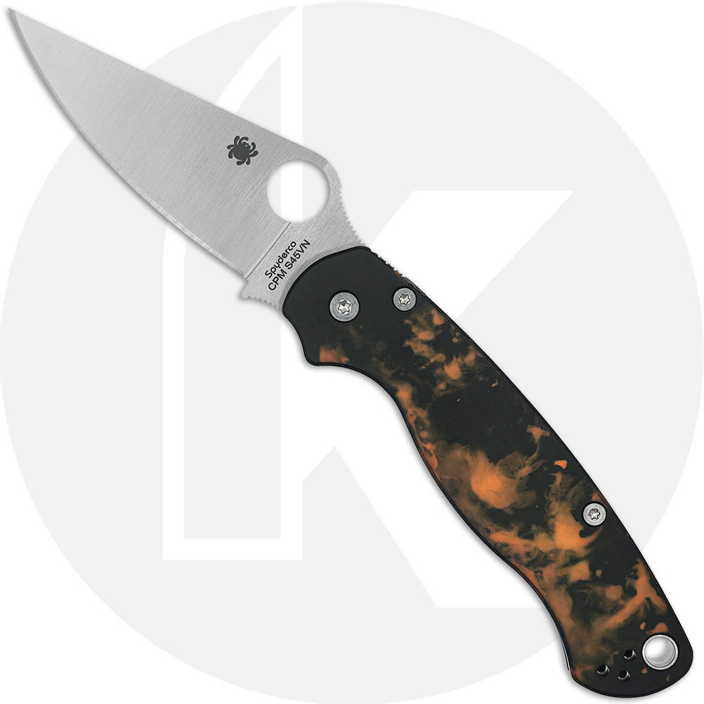 MODIFIED Spyderco Paramiliary 2 Knife - Satin Blade - AWT Custom Anodized Scales