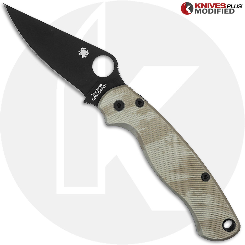 MODIFIED Spyderco Paramiliary 2 Knife - Black DLC - AWT Custom Agent Anodized Scales - 2