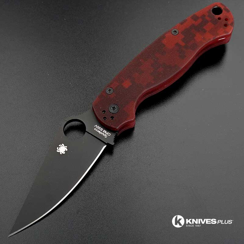 MODIFIED Spyderco Para Military 2 Red Digital Camo DLC Blade Rit Dyed Handle