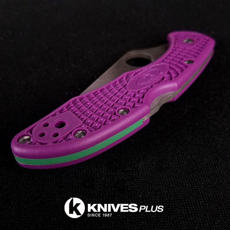 MODIFIED Spyderco Delica 4 Acid Wash Purple Handle Green Backspacer