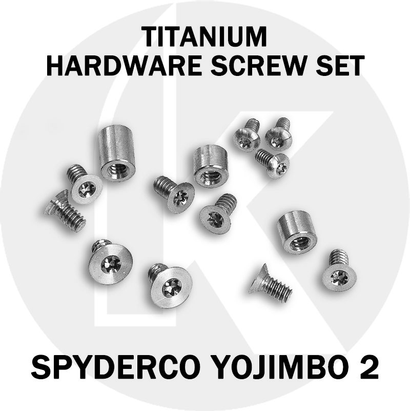 Fits Spyderco Yojimbo 2 • Titanium Military Ribs • 2x Scale Insert Screws Red