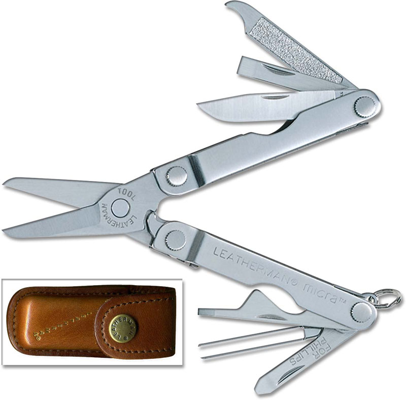 Leatherman Micra Tool 832557 Heritage Edition 10 Function Multi Tool with  Vintage Leather Sheath