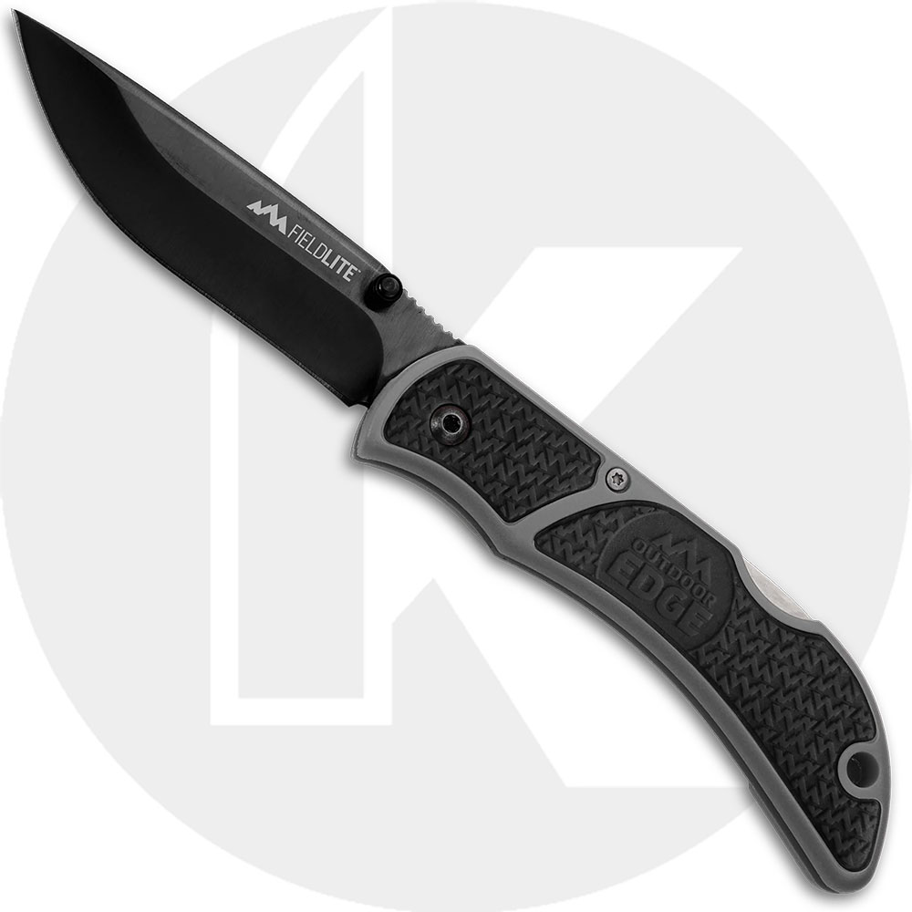 Outdoor Edge FieldLite Knife - Black Drop Point - Gray Polymer / Black TPR - FLK-33C