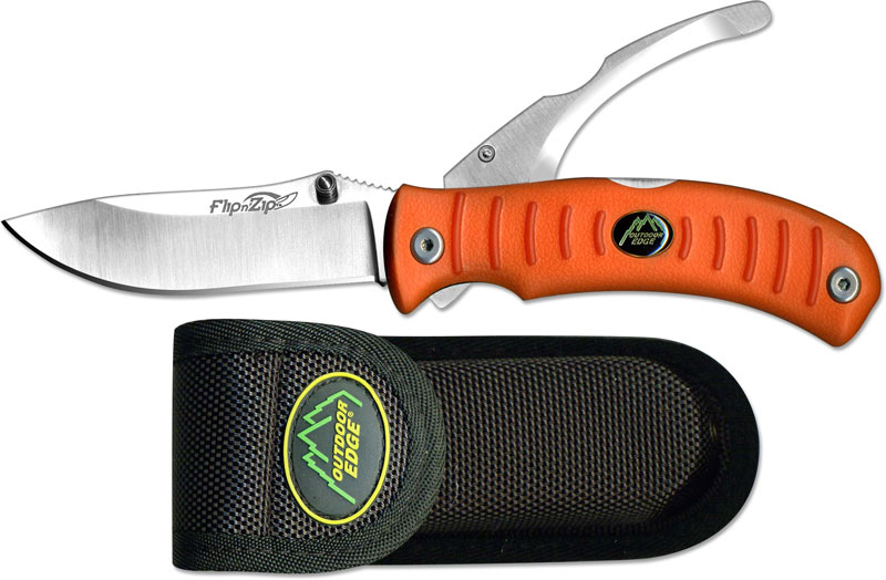 Outdoor Edge Mini Grip Pocket Knife Mini-Blaze Orange Kraton Handle