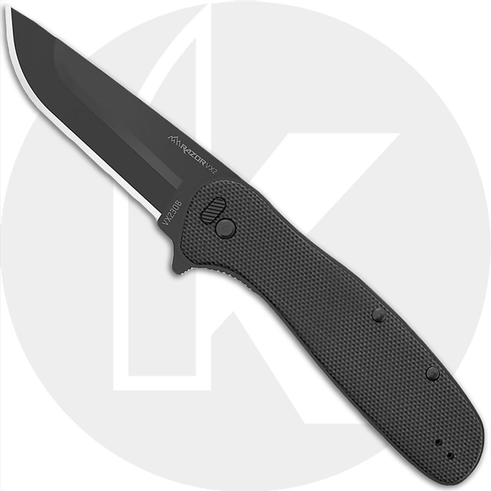 Outdoor Edge Razor VX2 VX230B Knife - Assisted - Black 3.0-Inch Replaceable Blade - Black G10 - Flipper Folder