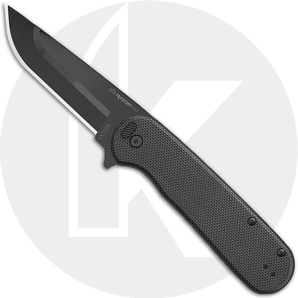 Outdoor Edge Razor VX3 VX330A Knife - Assisted - Black 3.0-Inch Replaceable Blade - Black G10 - Flipper Folder