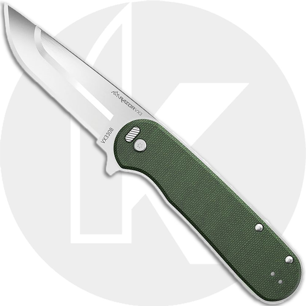 Outdoor Edge Razor VX3 VX330B Knife - Assisted - 3.0-Inch Replaceable Blade - Green Micarta - Flipper Folder