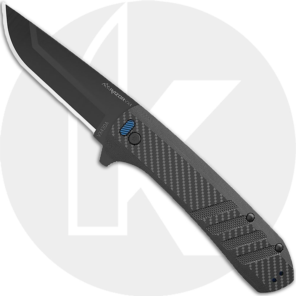 Outdoor Edge Razor VX4 VX430A Knife - Assisted - Black 3.0-Inch Replaceable Blade - Carbon Fiber/Black G10 - Flipper Folder