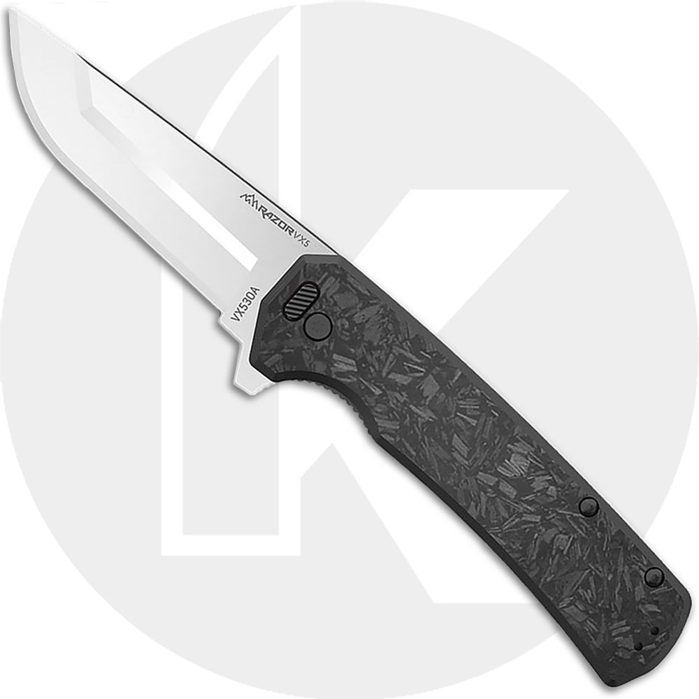 Outdoor Edge Razor VX5 VX530A Knife - Assisted - Black 3.0-Inch Replaceable Blade - Forged Carbon Fiber/Black G10 - Flipper Fold