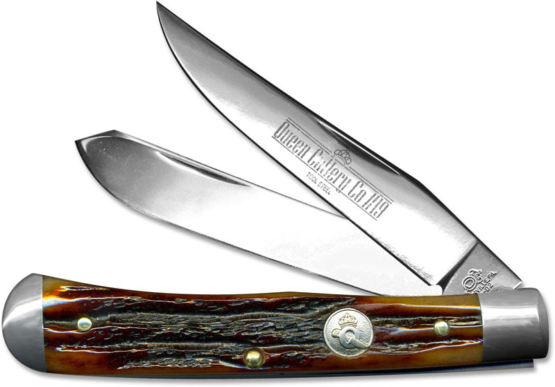 Queen Premium Trapper Knife, Honey Amber, QN19ACSB