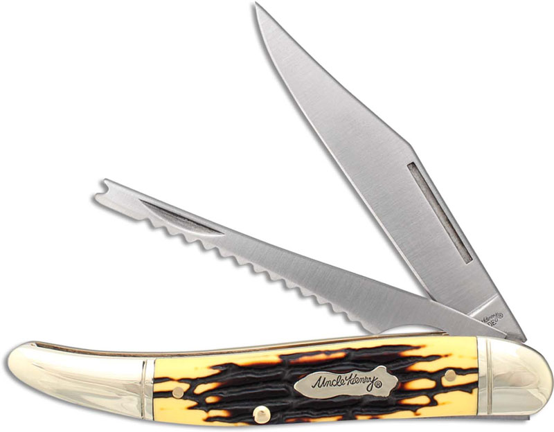 Uncle Henry Fishing Knife 1UH Pocket Knife Scaler Hook Disgorger Staglon  Handle