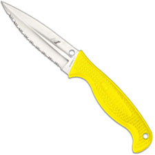 Spyderco FB40SYL Fish Hunter Knife, 4.39 Inch Serrated Rustproof H-1 Steel Fixed Blade, Yellow FRN Handle