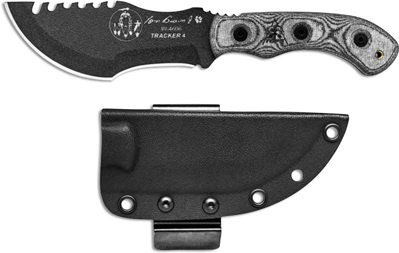 Tops Knives Mini Tom Brown Tracker 4 Tbt 040 Black Traction 1095 Steel Blade Black Linen Micarta