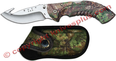 Buck Folding Omni Hunter, 12PT Gut Hook Xtra Green Camo, BU-398CMG20