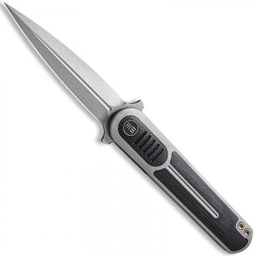 WE Knife Company 2002B Angst - Justin Lundquist EDC - Stonewash Dagger - Gray G10 with Black G10 Inlay - Liner Lock Flipper Folder