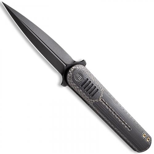 WE Knife Company 2002C Angst - Justin Lundquist EDC - Black Stonewash Dagger - Twill Carbon Fiber with Black G10 - Liner Lock Flipper Folder