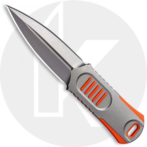 WE Knife Company 2017B OSS Dagger - Justin Lundquist EDC - Stonewash 20CV - Double Edge Fixed Blade Dagger - Stonewash Stainless Steel and Orange G10 - Kydex Sheath