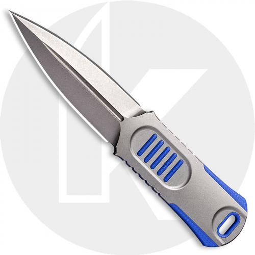 WE Knife Company 2017C OSS Dagger - Justin Lundquist EDC - Stonewash 20CV - Double Edge Fixed Blade Dagger - Stonewash Stainless Steel and Blue G10 - Kydex Sheath