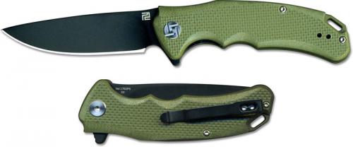 Artisan Tradition Knife 1702PS-BGN Small Black D2 Drop Point Green G10 Liner Lock Flipper Folder
