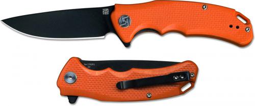 Artisan Tradition Knife 1702PS-BOE Small Black D2 Drop Point Orange G10 Liner Lock Flipper Folder