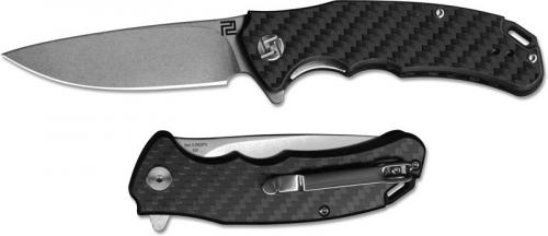 Artisan Tradition Knife 1702PS-CF Small Stonewash D2 Drop Point Carbon Fiber Liner Lock Flipper Folder