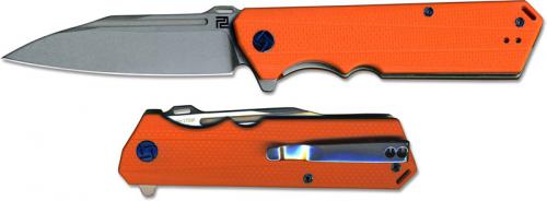 Artisan Littoral Knife 1703P-OE Stonewash D2 Modified Drop Point Orange G10 Liner Lock Flipper Folder